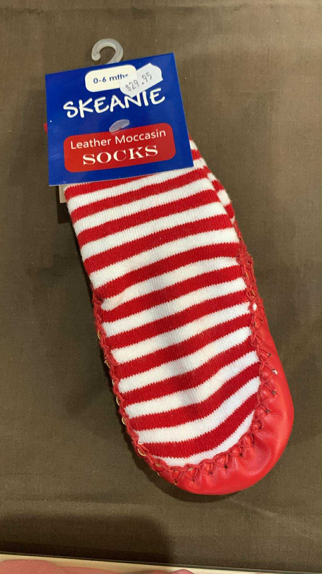 Moccasin Socks Leather & Cotton Red