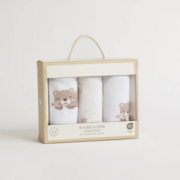 3 Pack Wash cloths - cuddly Bear