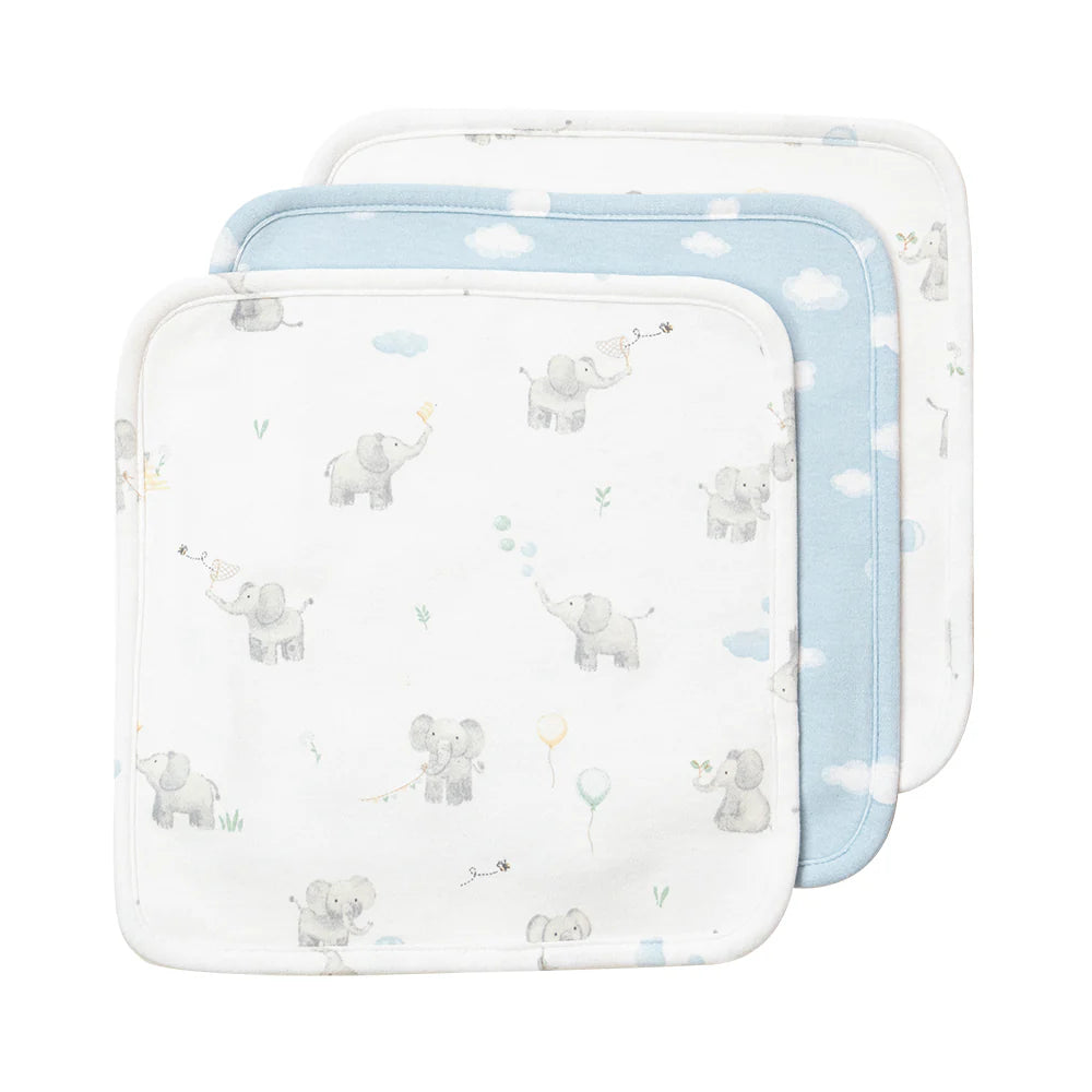 3 Pack Wash cloths - Elephant Playtime