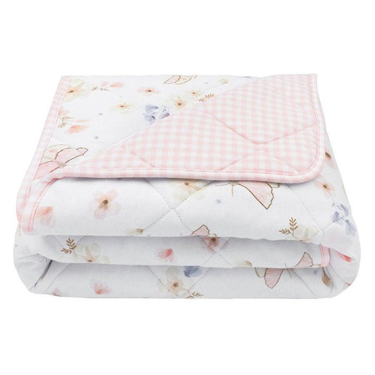 REVERSIBLE QUILTED COT COMFORTER - BUTTERFLY GARDEN