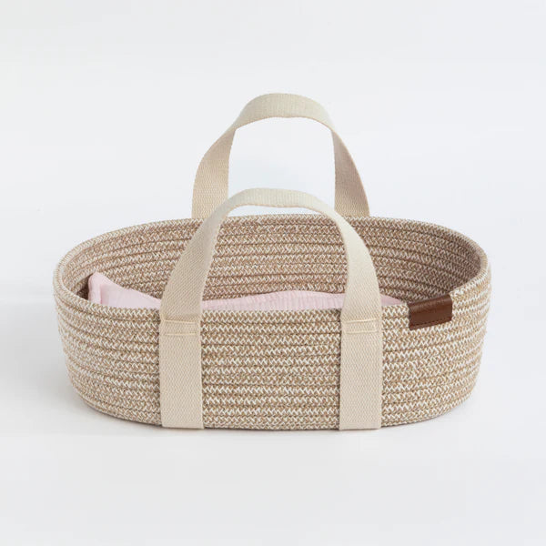 100% Cotton Rope Doll Moses Basket - Blush