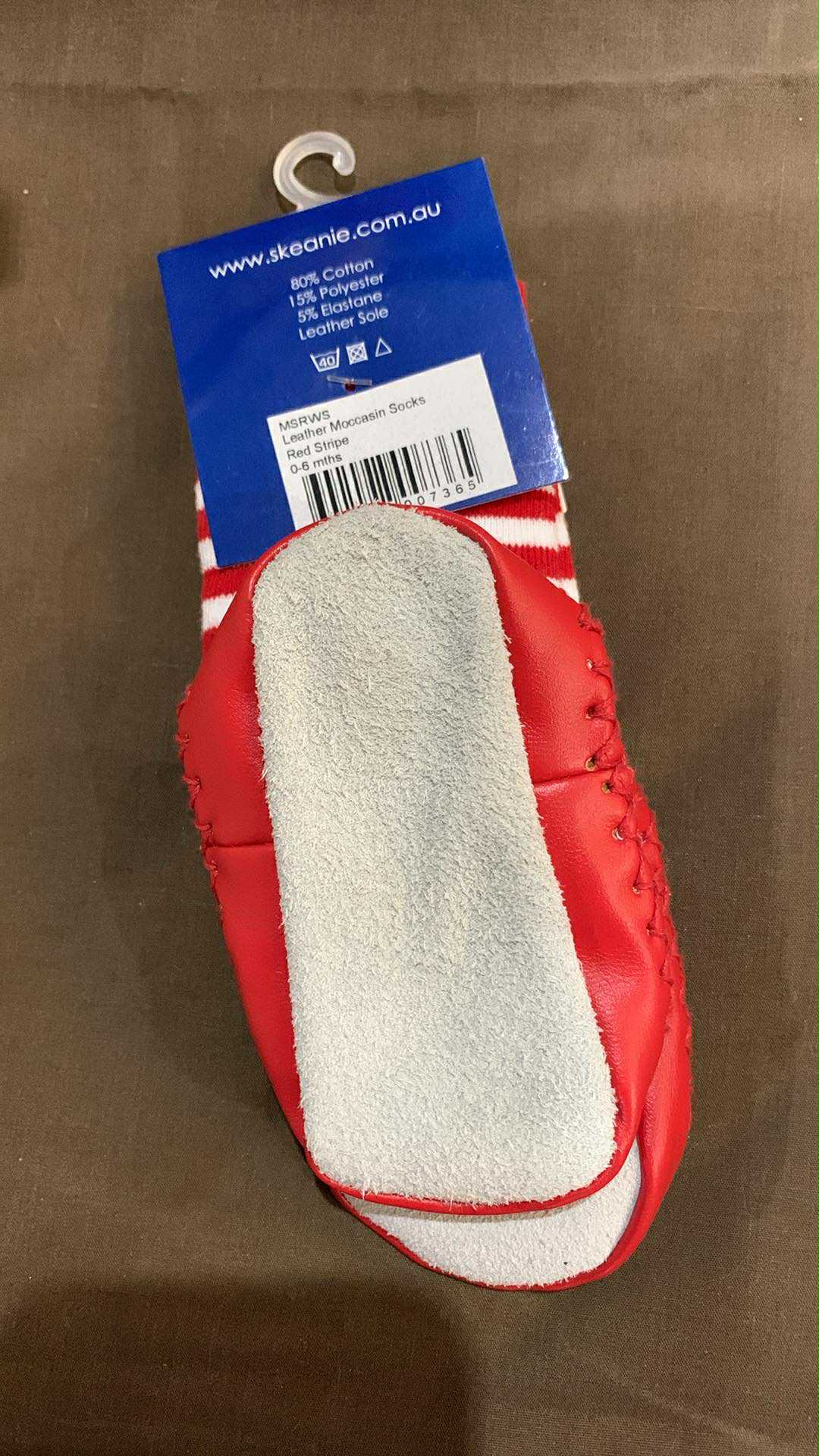Moccasin Socks Leather & Cotton Red