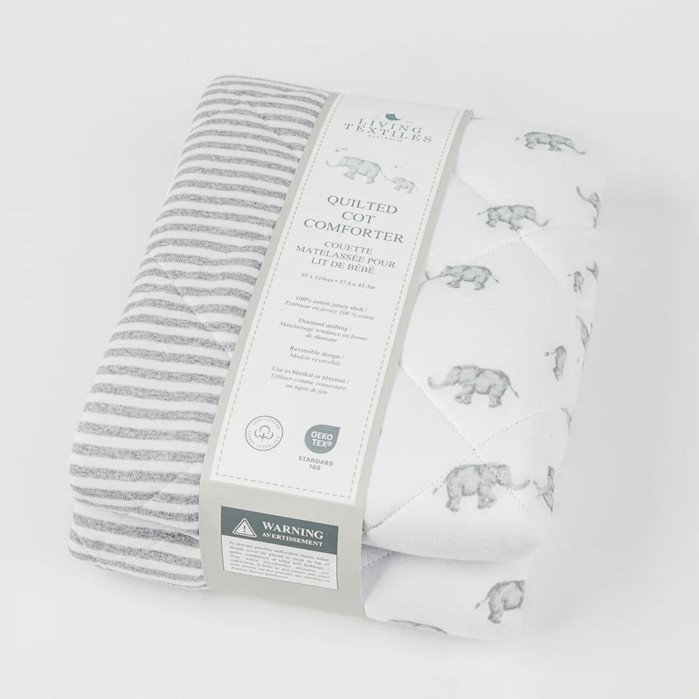 Reversible Quilted Cot Comforter - Watercolour Elephant