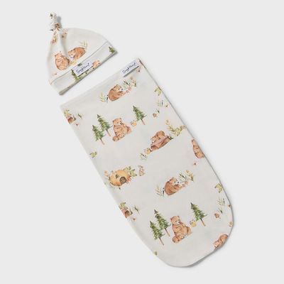 Bears Organic Snuggle Swaddle and Beanie Set