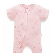 S/S SHORT LEG ZIP GROWSUIT-Pale Pink Blossom