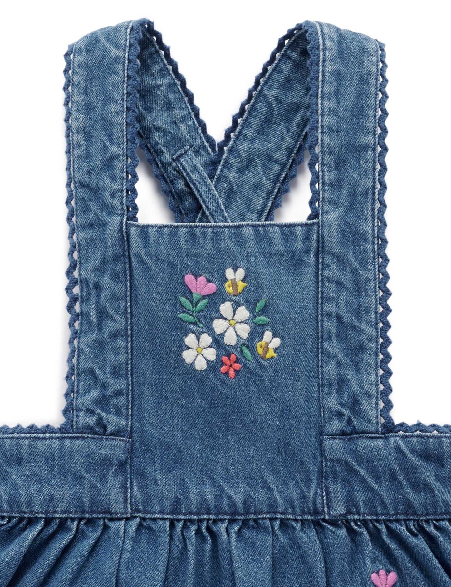 EMBROIDERED PINNIE - Mid Denim