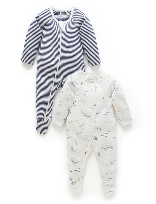 2 PACK ZIP GROWSUIT -Vanilla Nautical
