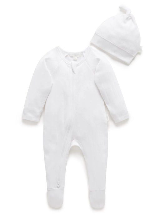 POINTELLE GROWSUIT & HAT PACK- White
