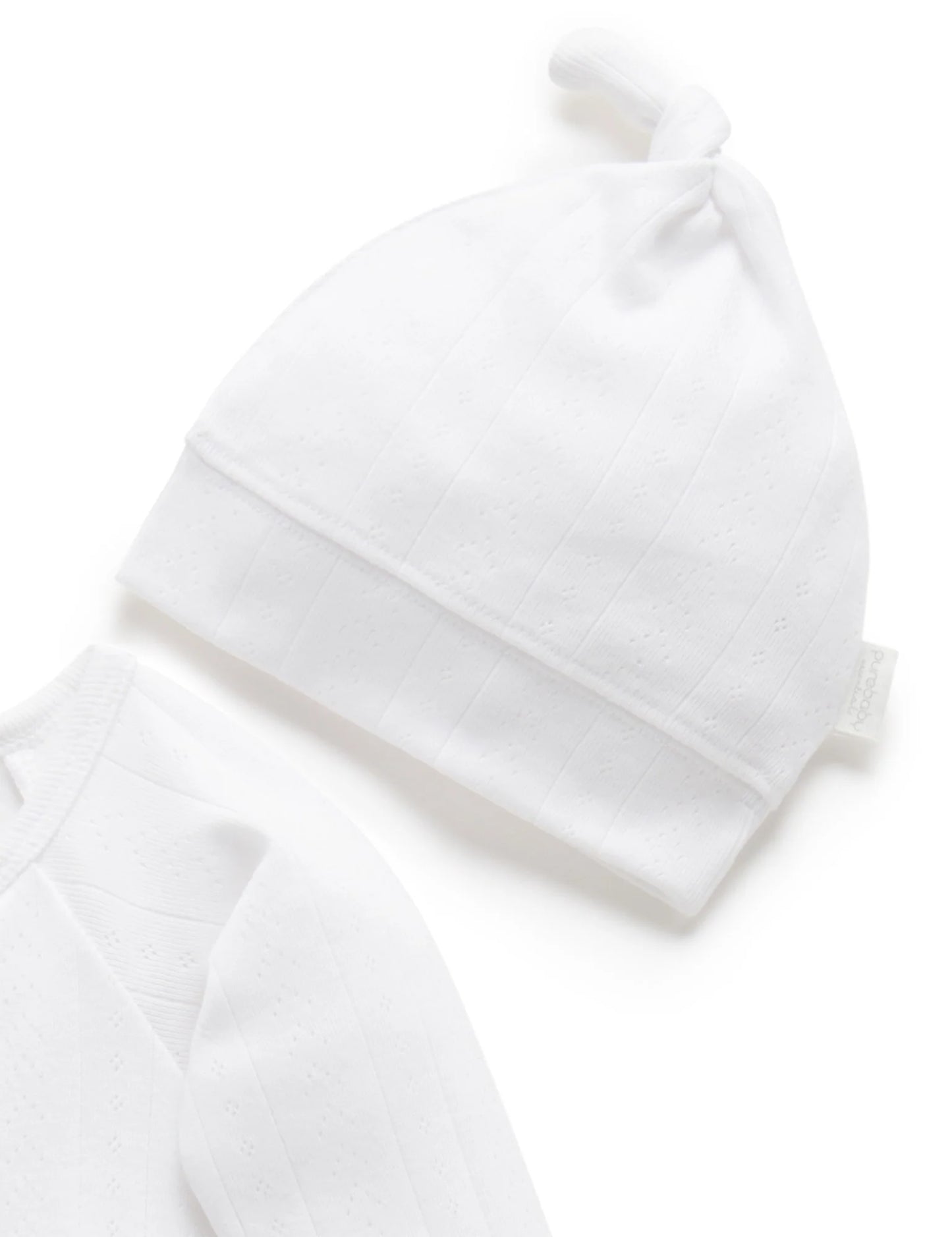 POINTELLE GROWSUIT & HAT PACK- White