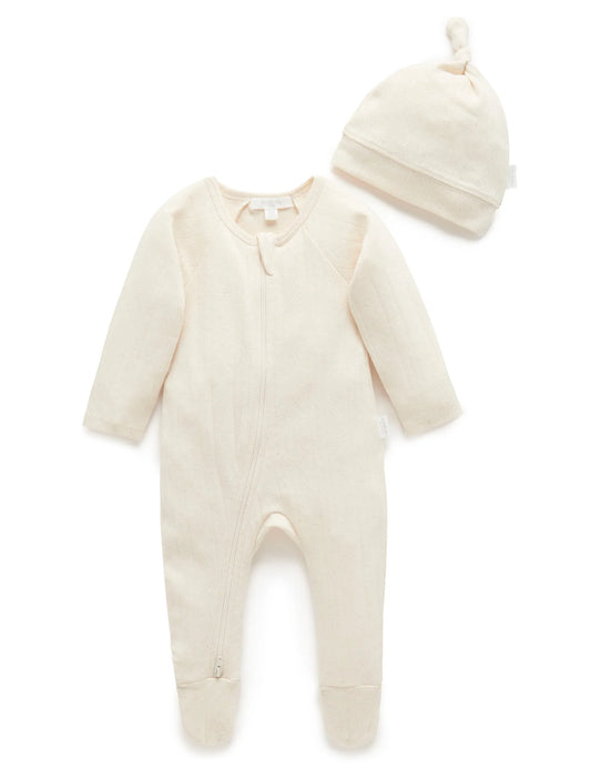 POINTELLE GROWSUIT & HAT PACK-Wheat Melange