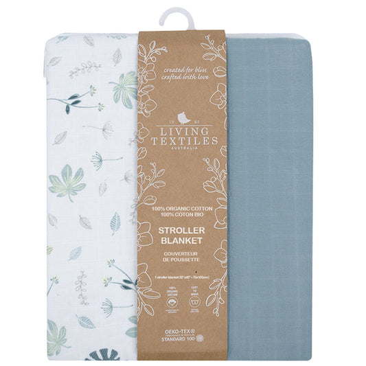 ORGANIC MUSLIN COT BLANKET - BANANA LEAF/TEAL