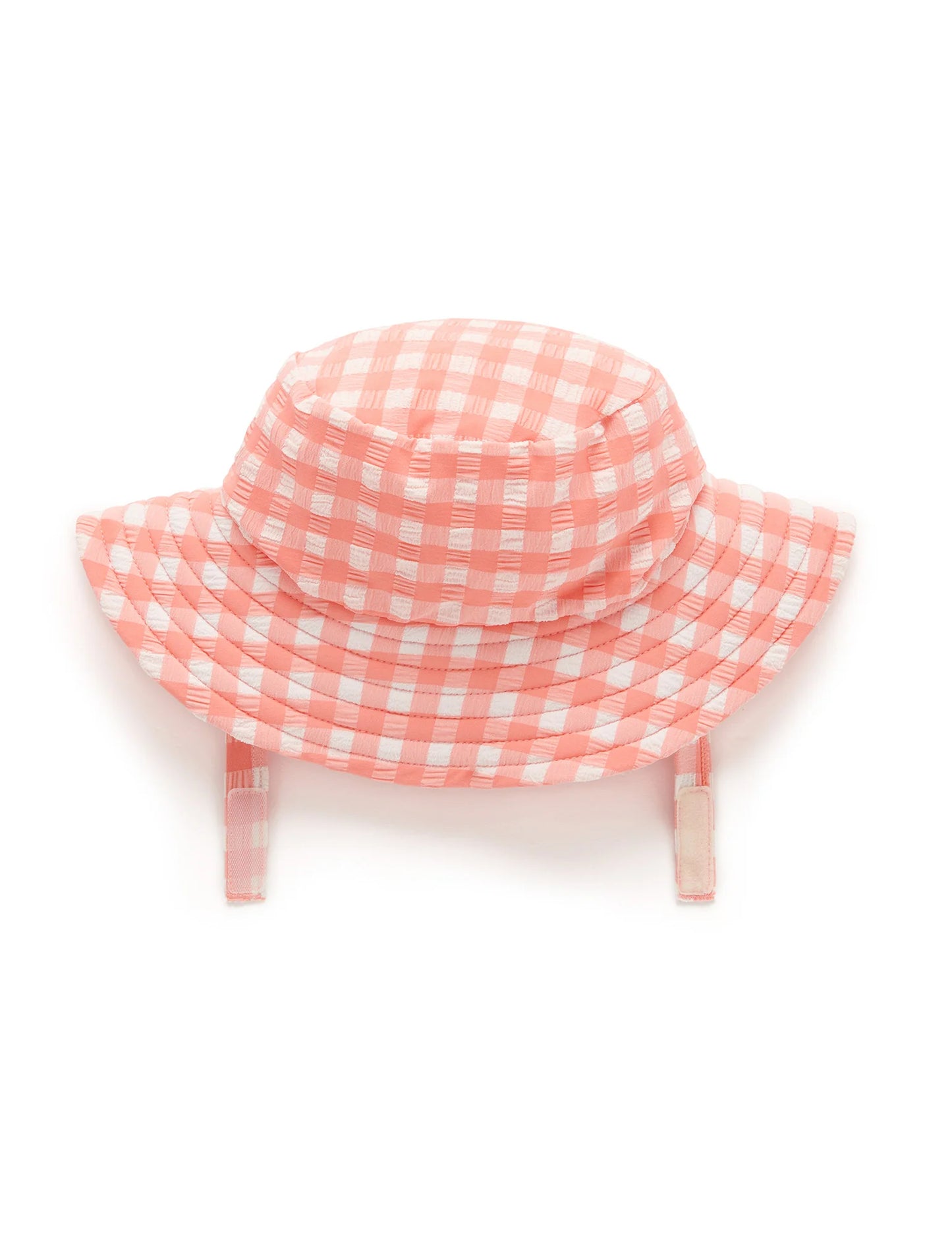 BROAD BRIM SWIM HAT-Coral Gingham