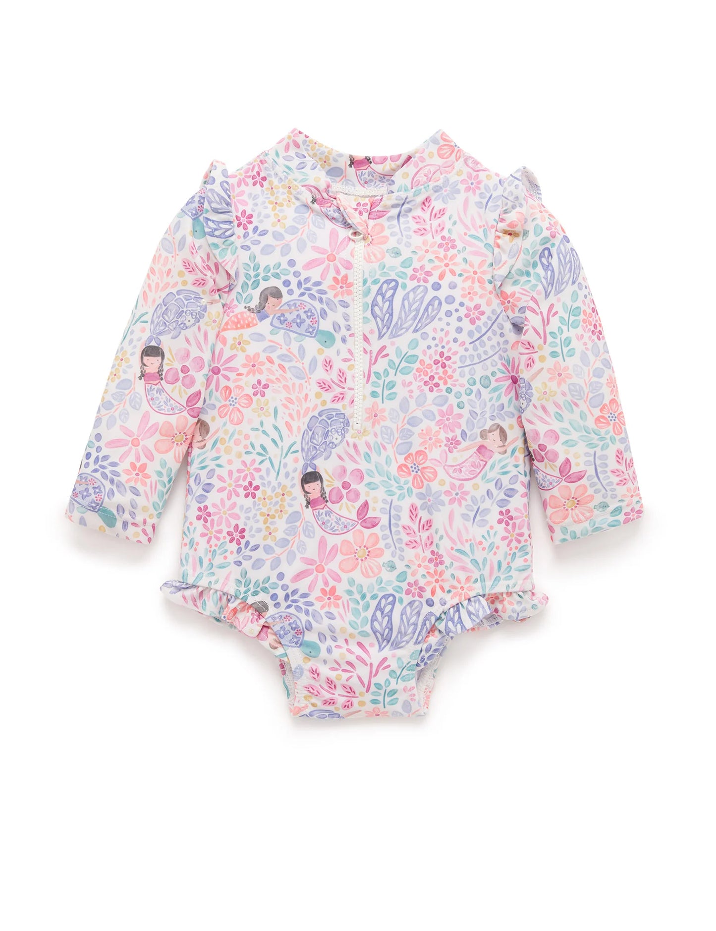 PRINTED FRILLY L/S SWIMSUIT- Mermaid