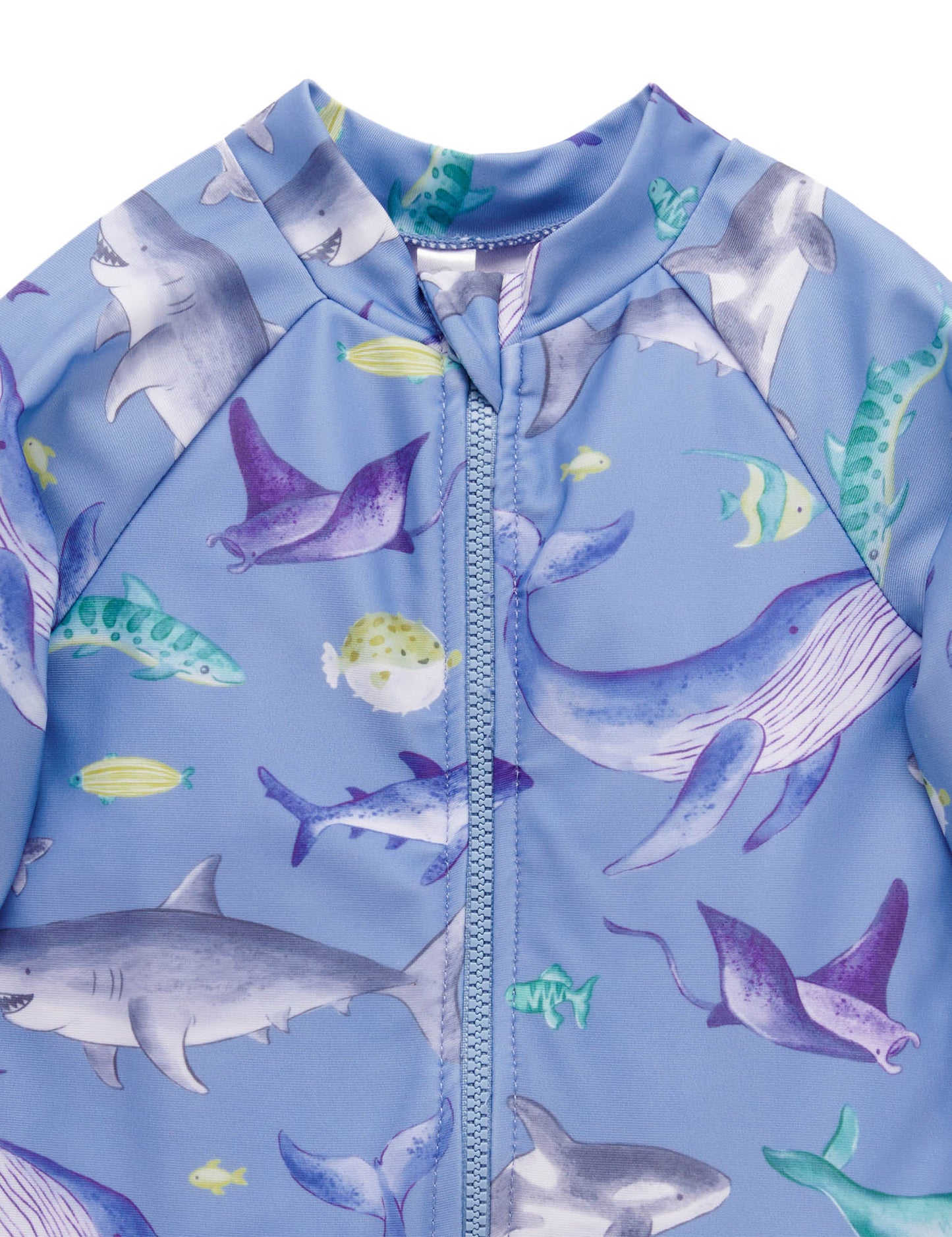 PRINTED L/S SUNSUIT- Shark