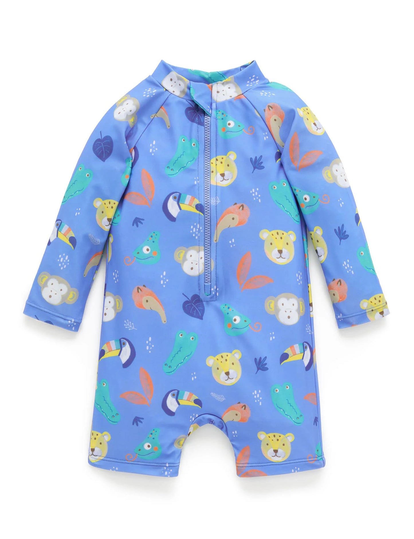 PRINTED L/S SUNSUIT-Jungle Faces