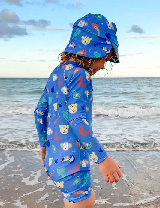 PRINTED L/S SUNSUIT-Jungle Faces