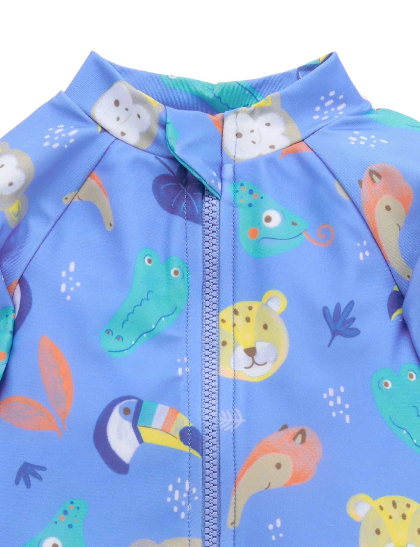 PRINTED L/S SUNSUIT-Jungle Faces