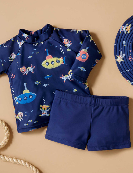 PRINTED L/S RASHIE SET- Submarine