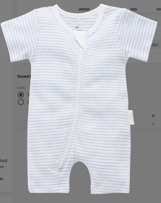 S/S SHORT LEG ZIP GROWSUIT- Pale Blue/Melange Stripe