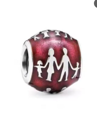 Sterling Silver Bracelet Charm- Red-Family