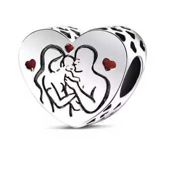 Sterling Silver Bracelet Charm-Mum, Dad and Bub Heart
