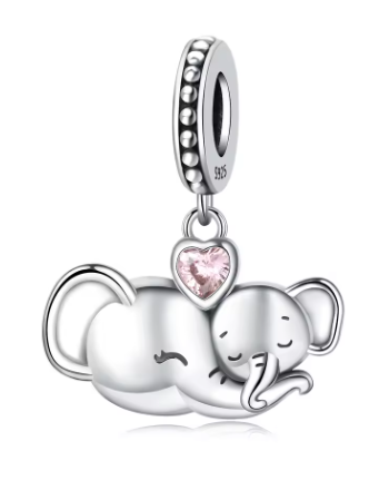 Sterling Silver Bracelet Charm- Mumma and Baby Elephant