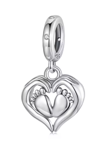 Sterling Silver Bracelet Charm-Feet in Hands, Heart