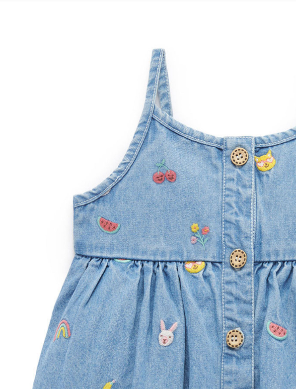 CHAMBRAY BRODERIE DRESS