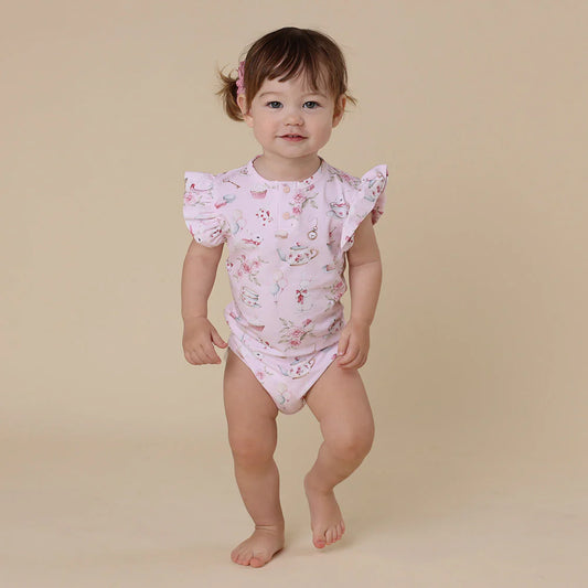 Alice’s Tea Party Short Sleeve Organic Bodysuit