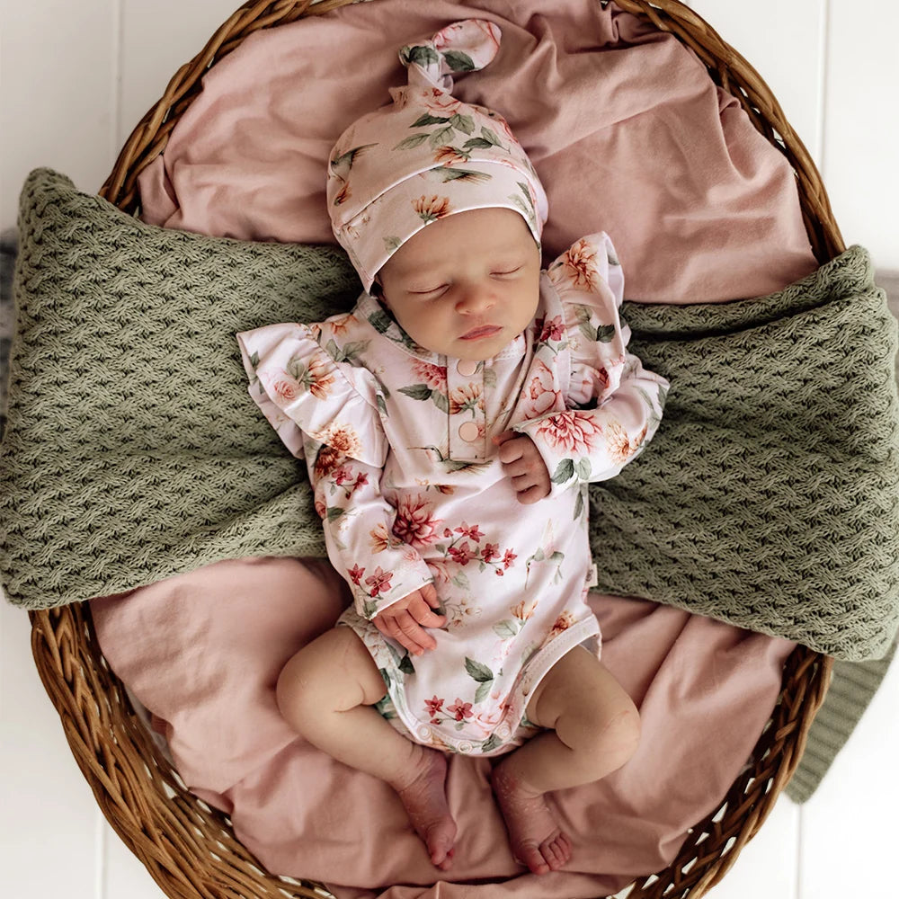 Birds & Bloom Long Sleeve Organic Bodysuit with Frill