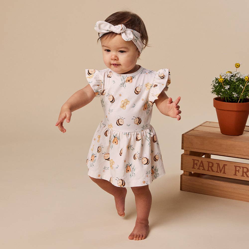 Bumblebees Short Sleeve Organic Dress: 6-12 Months (0)