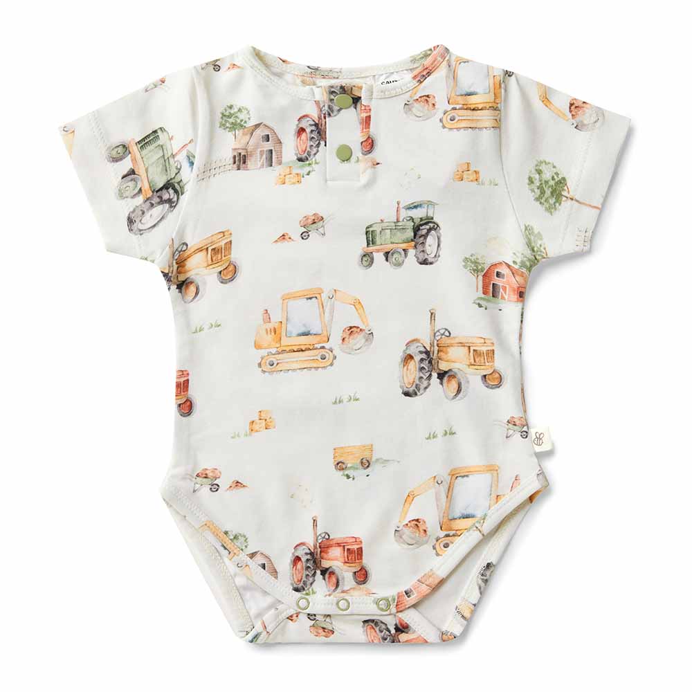 Diggers and Tractors Short Sleeve Organic Bodysuit