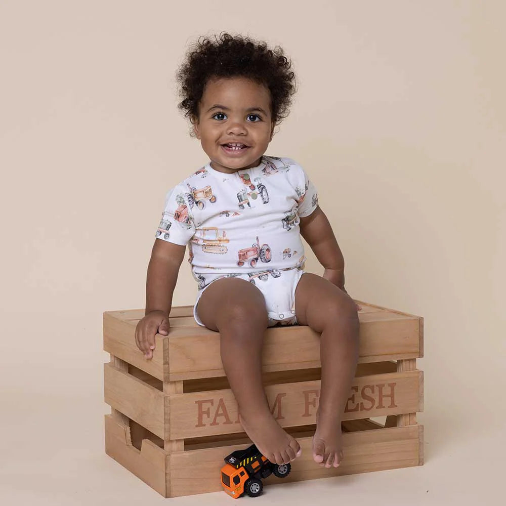 Diggers and Tractors Short Sleeve Organic Bodysuit