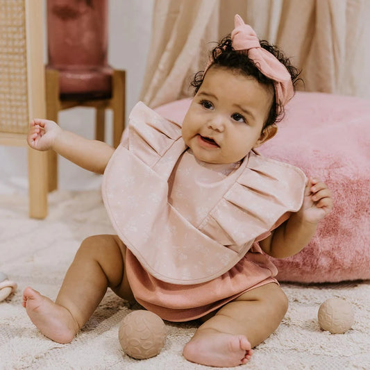 Frill Snuggle Bib-Dusty Rose Flower