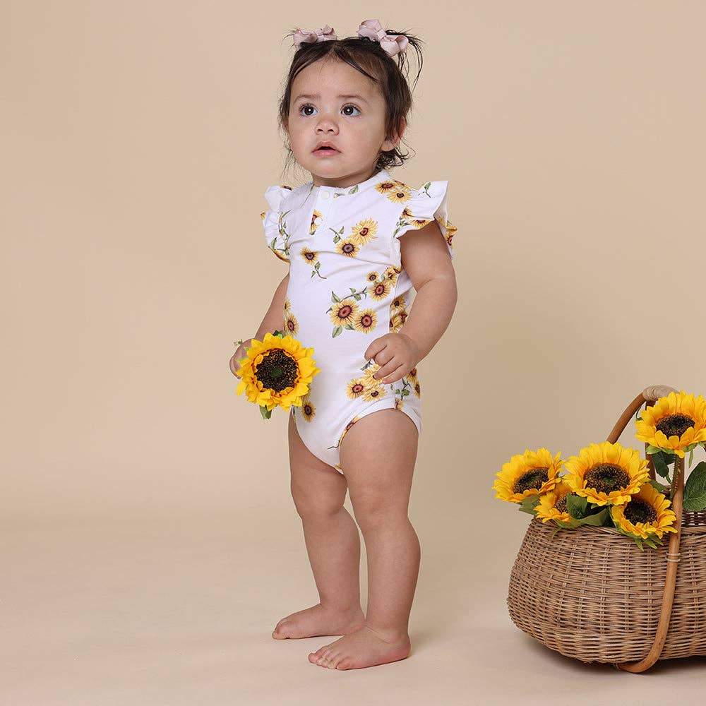 Sunflower Short Sleeve Organic Bodysuit with Frill: 3-6 Months (00)
