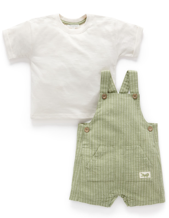 LINEN BLEND OVERALL SET- Safari Stripe