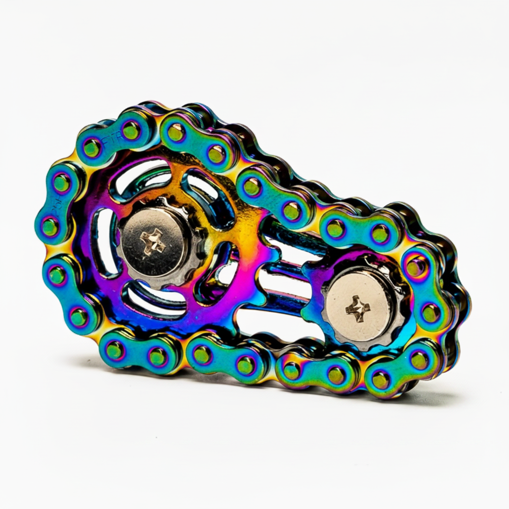 Rainbow Metal Bike Chain Fidget Spinner | Holographic Sensory Toy