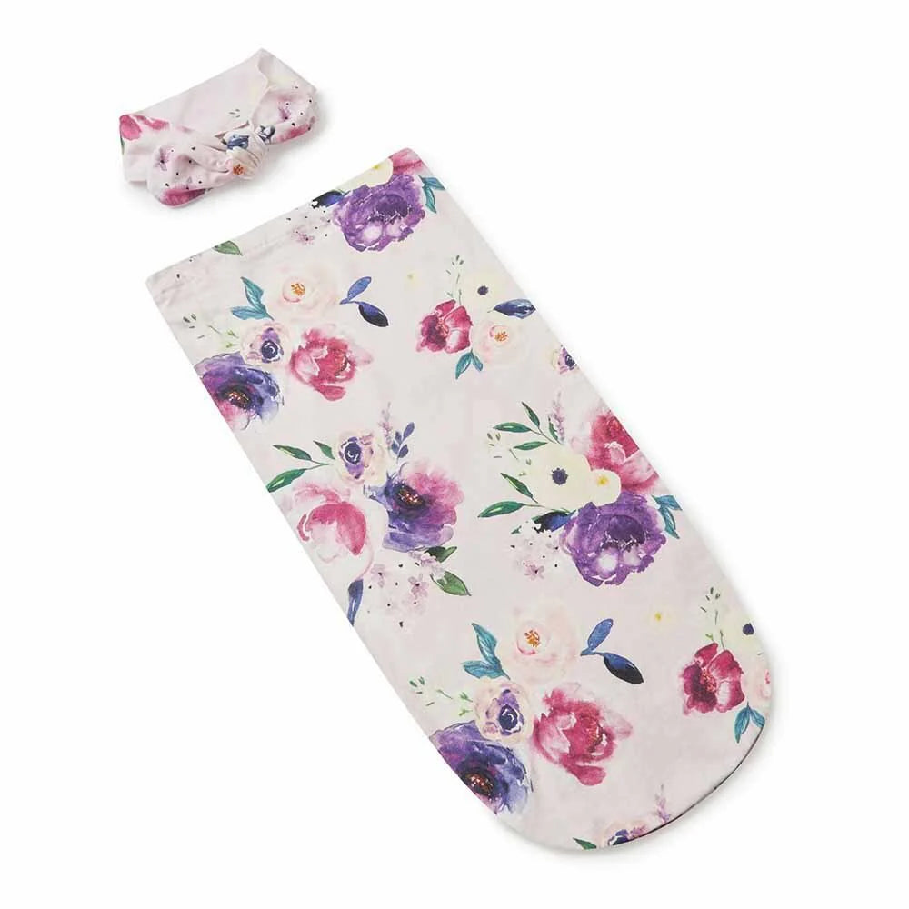 Floral Kiss Snuggle Swaddle & Topknot Set