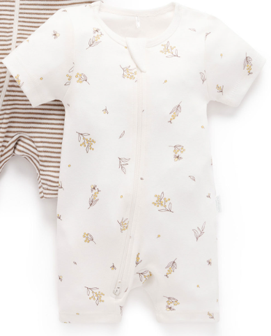 S/S SHORT LEG ZIP GROWSUIT- Vanilla Wattle Bee