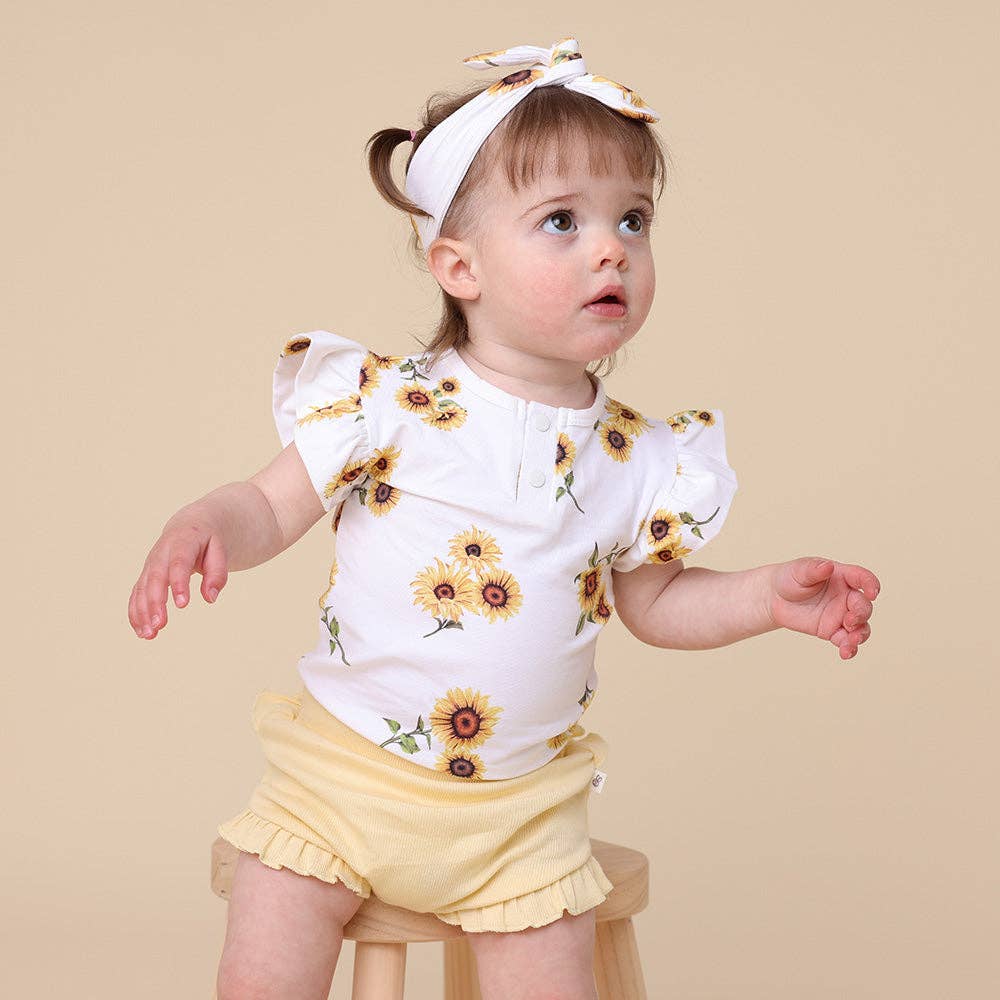 Sunflower Short Sleeve Organic Bodysuit with Frill: 3-6 Months (00)