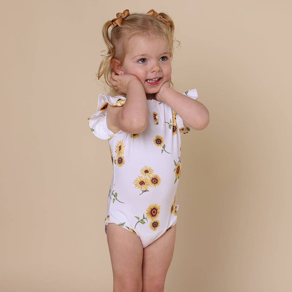 Sunflower Short Sleeve Organic Bodysuit with Frill: 3-6 Months (00)