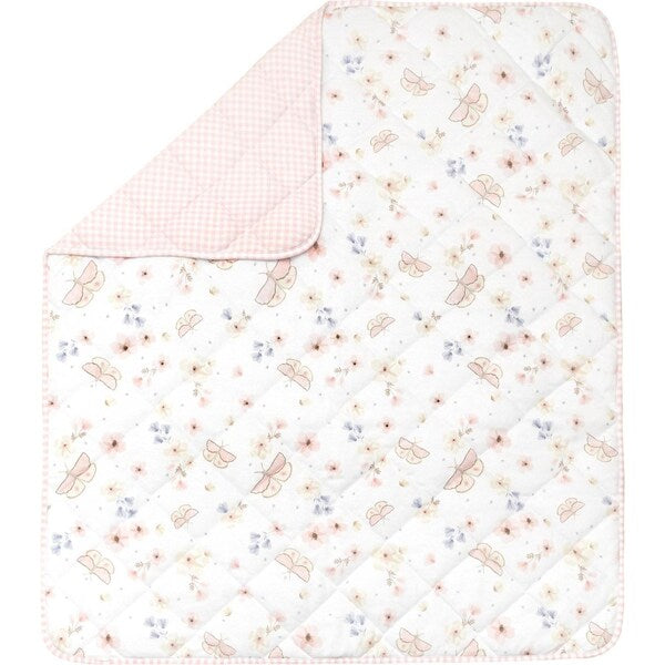 REVERSIBLE QUILTED COT COMFORTER - BUTTERFLY GARDEN