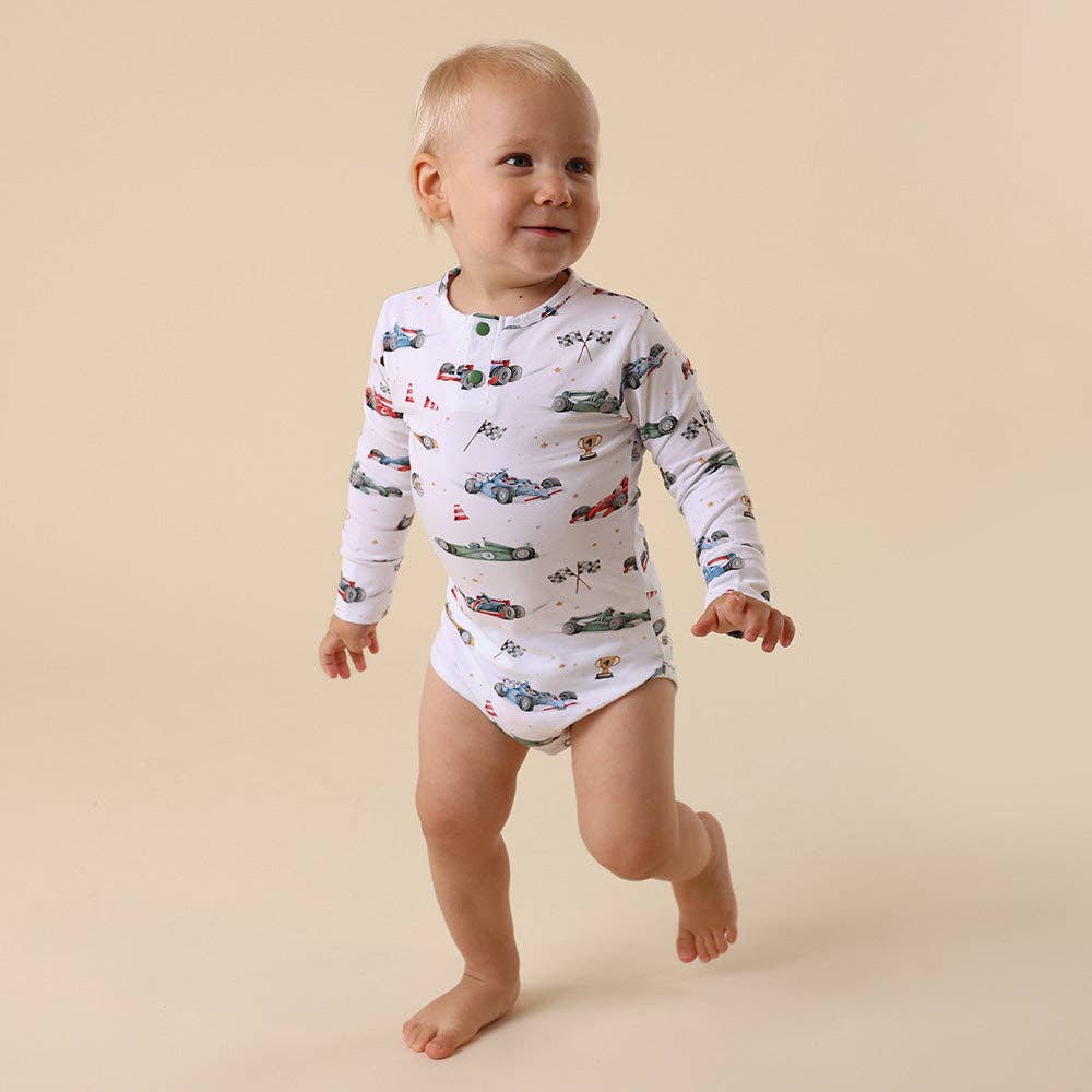 Little Racers Long Sleeve Organic Bodysuit: 3-6 Months (00)