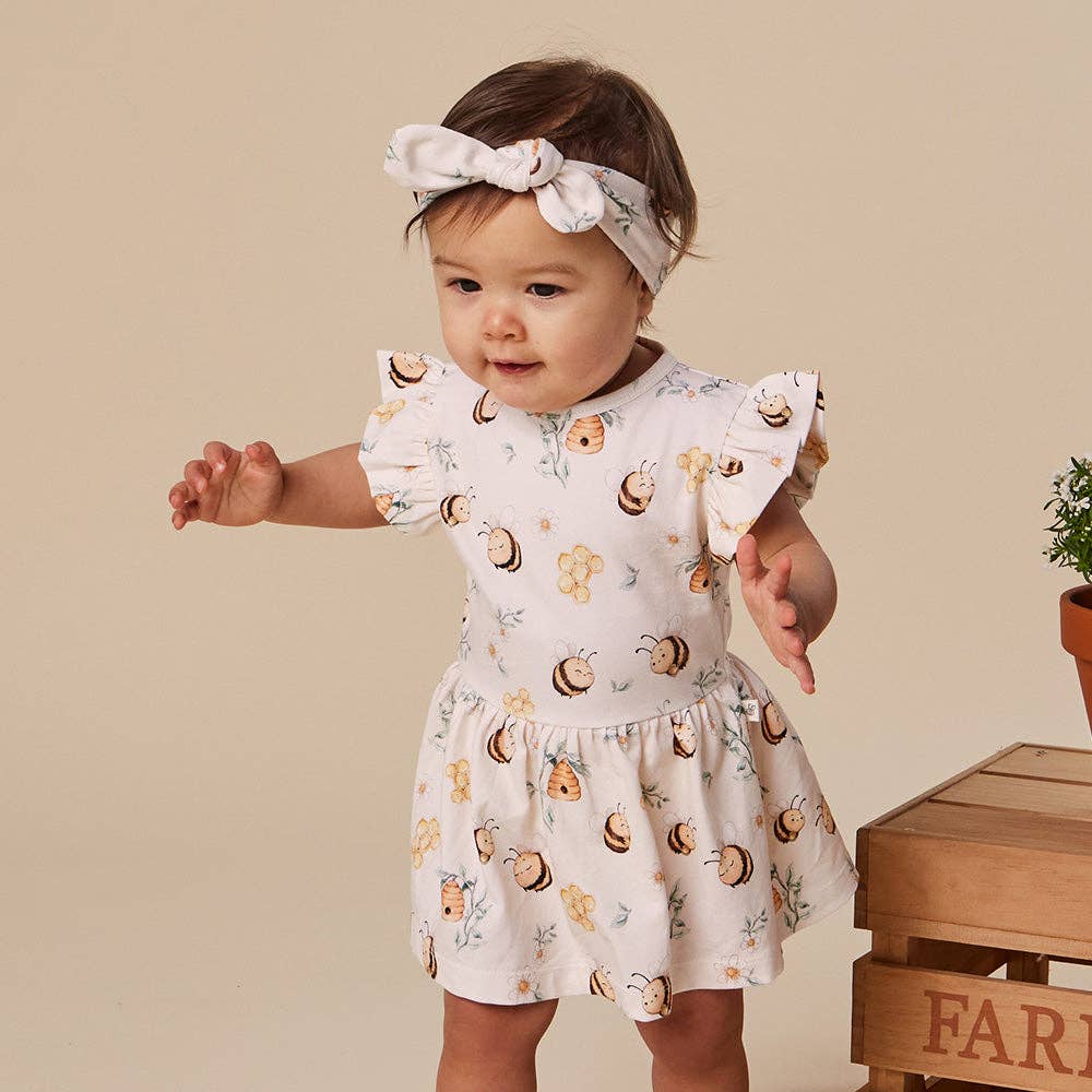 Bumblebees Short Sleeve Organic Dress: 6-12 Months (0)