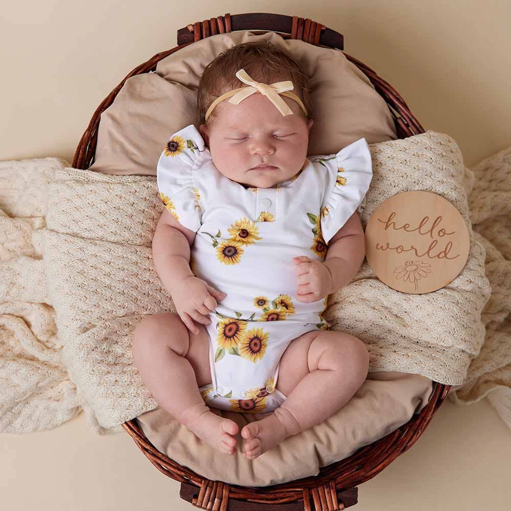 Sunflower Short Sleeve Organic Bodysuit with Frill: 3-6 Months (00)
