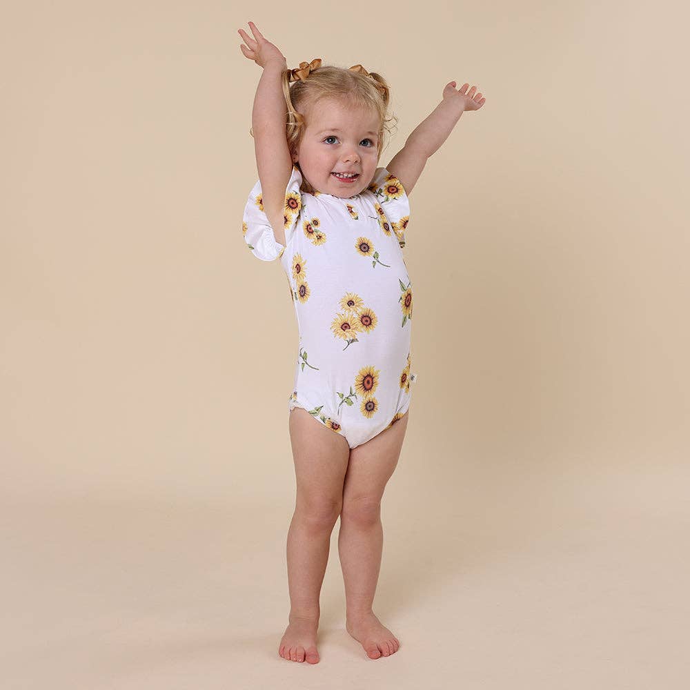 Sunflower Short Sleeve Organic Bodysuit with Frill: 0-3 Months (000)