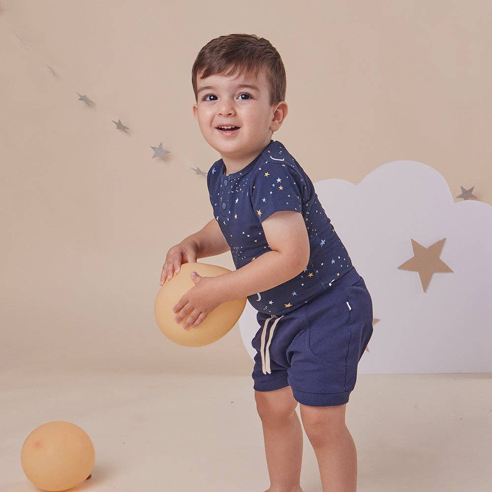 Starry Night Short Sleeve Organic Bodysuit: 0-3 Months (000)