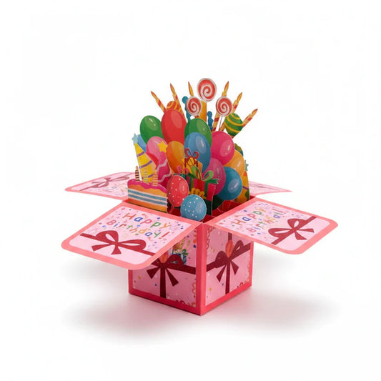 Happy Birthday 3D Pop-Up Card (Cartoon Theme) + Envelope — Blank Note Inside