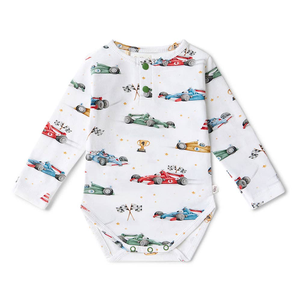 Little Racers Long Sleeve Organic Bodysuit: 3-6 Months (00)