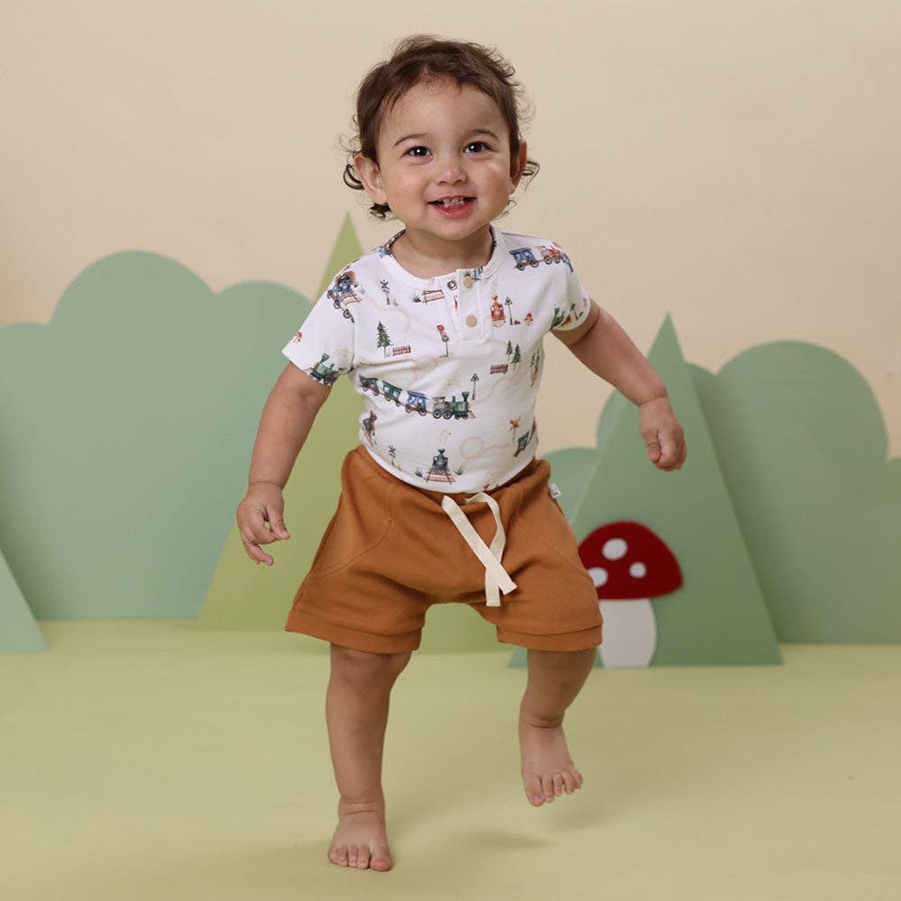 Trains Short Sleeve Organic Bodysuit: 3-6 Months (00)